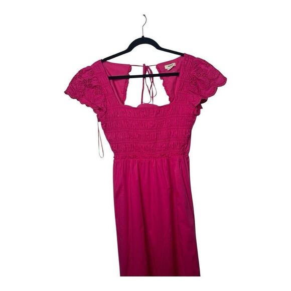 Jason Wu Magenta Smocked Cut Out Eyelet Lace MIDI Dress Size S Pink Tiered - Picture 3 of 12